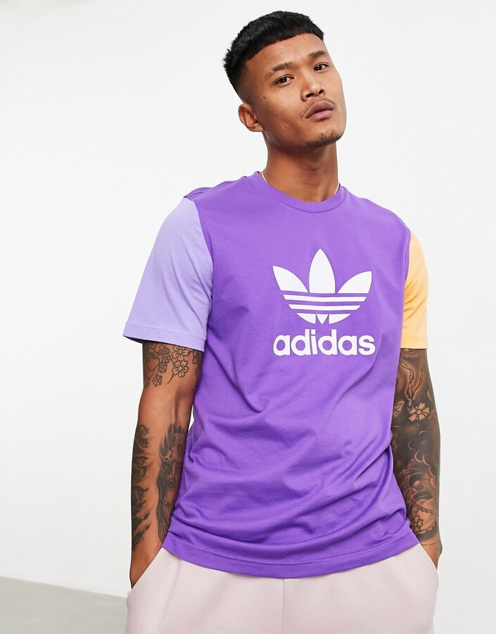 adidas t-shirt in purple color block with large logo - ShopStyle