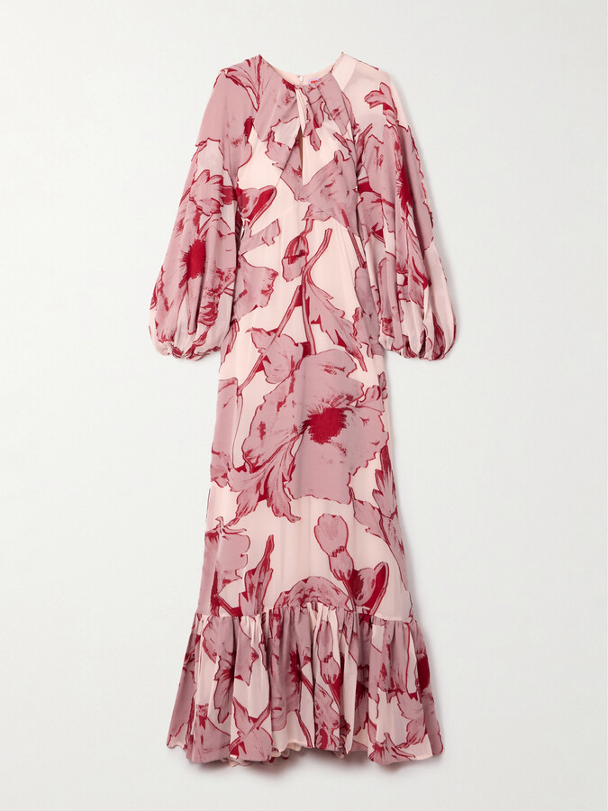 La DoubleJ Printed Silk-blend Chiffon Maxi Dress - Red