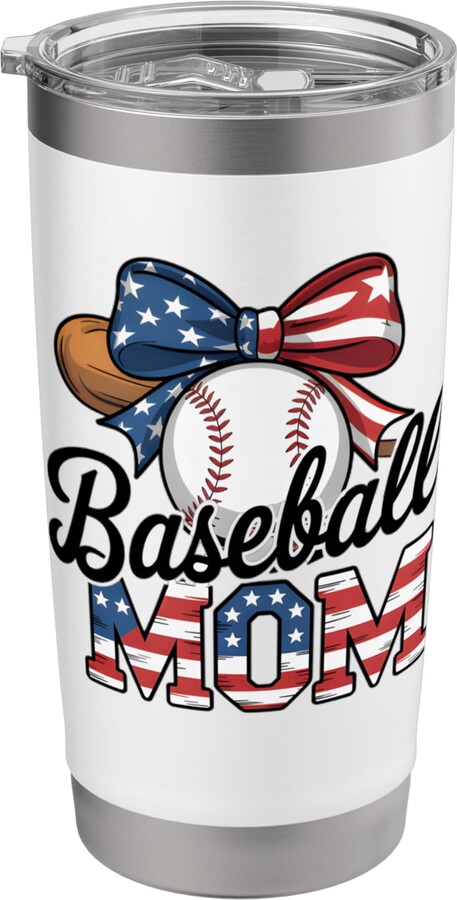 Funny Baseball Mom Mothers Day 4th Of July USA Tee Baseball Mom USA Flag Bow Support Squad for Game Day Pride Stainless Steel Insulated Tumbler