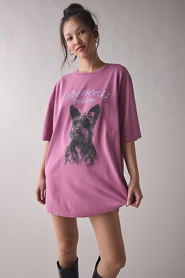 Kimchi & Blue Kimchi Blue Princess Problems Puppy Graphic Oversized T-Shirt Dress in Purple
