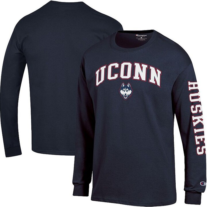 Men's Champion Navy UConn Huskies Arch Over Logo 2-Hit Long Sleeve T-Shirt