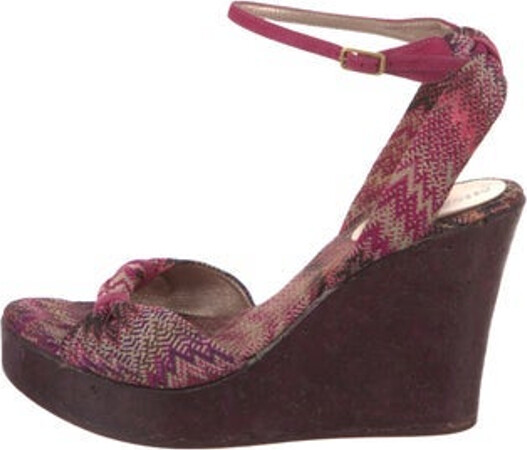 Missoni Slingback Sandals Pink & Purple Striped Leather Trim Platform Wrap-Around Straps & Buckle Closure at Ankles