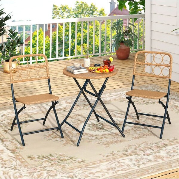 Costway Costway3PCSPatioBistroSetwithWickerSeat&TabletopforBackyardGardenBalcony