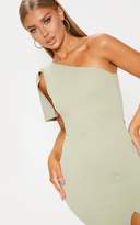 Thumbnail for your product : PrettyLittleThing Sage Green One Shoulder Bow Detail Midi Dress