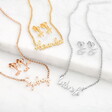 Personalized Planet Sterling Silver Petite Script Name Necklace and Initial Earring Set ,Women's