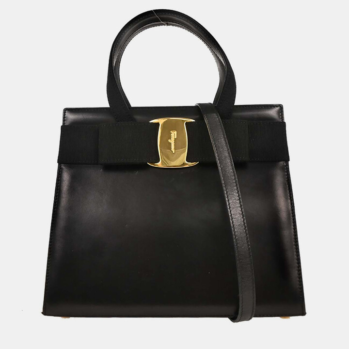 Ferragamo Black Vara Bow 2way Handbag