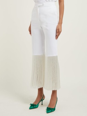 Sara Battaglia Fringed Cotton-blend Trousers - White