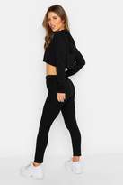 Thumbnail for your product : boohoo Petite Ribbed Crop Hoodie & Legging Set