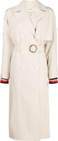 Stripe-Detail Belted Trench Coat 