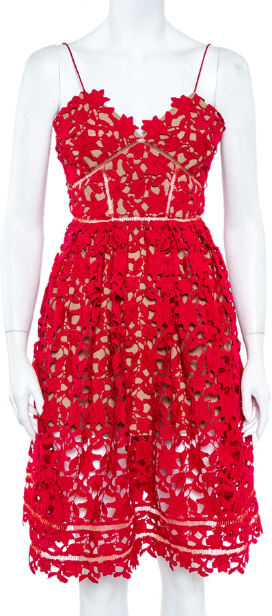 red lace midi dress spaghetti straps