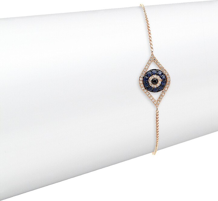 Effy 14K Rose Gold, Sapphire, Black & White Diamond Evil Eye Charm Bracelet  - ShopStyle