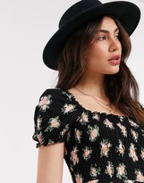 Thumbnail for your product : Miss Selfridge tea dress with puff sleeves in black floral