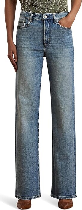 Lauren Ralph Lauren High-Rise Wide-Leg Jeans Women's Clothing Alicia Wash : 14 32.5, Cotton/Denim