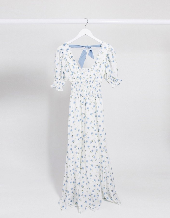 boho ditsy floral shirring detail maxi dress