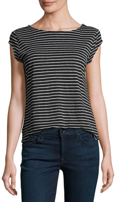 Joie Adelise Striped Cap-Sleeve Linen T-Shirt, Black