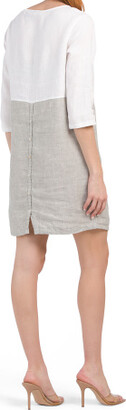 Tahari Linen Color Block Three-quarter Sleeve Button Back Mini Dress