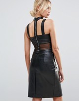 Thumbnail for your product : Daisy Street Faux Leather Crop Top With Mesh Insert