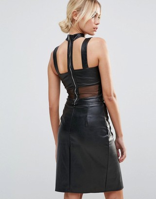 Daisy Street Faux Leather Crop Top With Mesh Insert