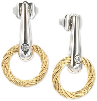 Charriol White Topaz Accent Circle Drop Earrings in Pvd Stainless Steel & Gold-Tone
