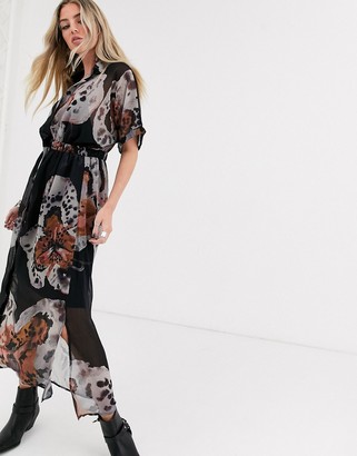 Religion maxi shirt dress in floral print