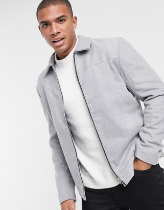 ONLY & SONS smart wool mix harrington jacket in light gray - ShopStyle