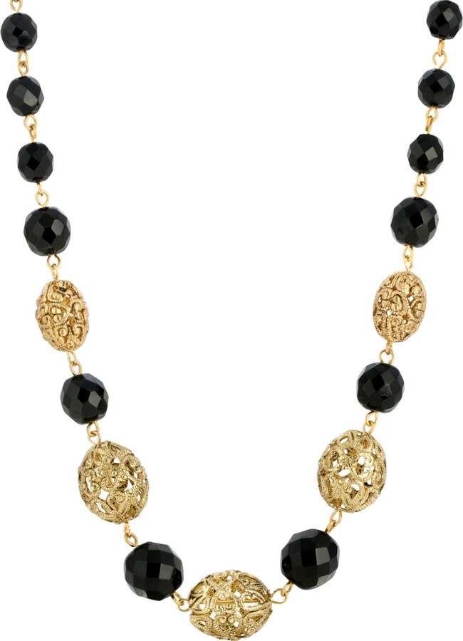 2028 Filigree Bead and Black Beaded Necklace