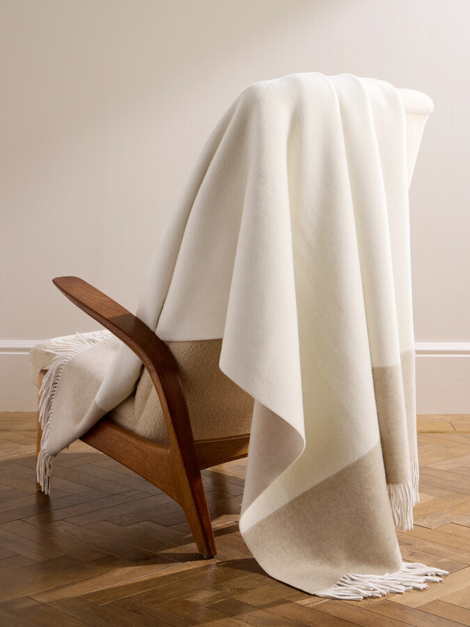 Fringed Colour-Block Cashmere Blanket