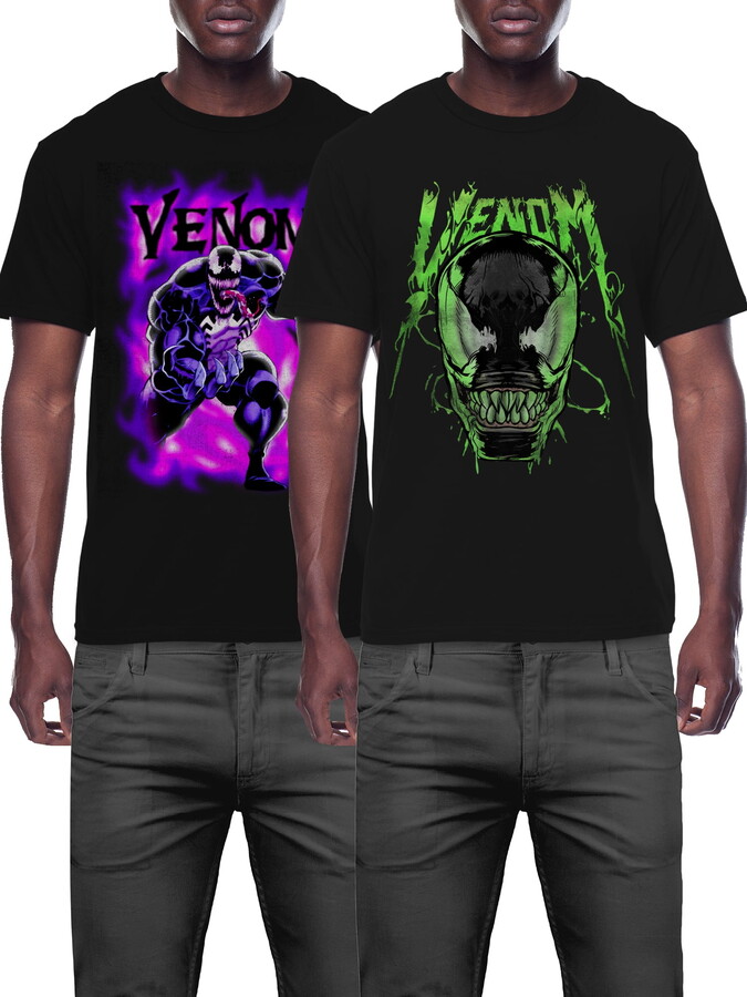 Venom Marvel Oozy & Purple Smoke Men's and Big Men's Graphic T-shirts 2-Pack Bundle