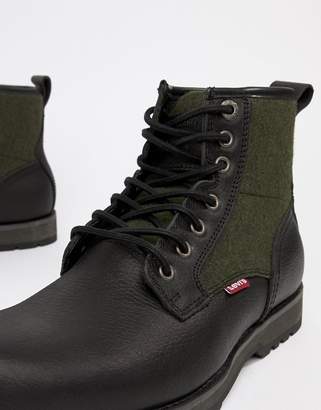 Levi's logan leather boot with wool detail in black