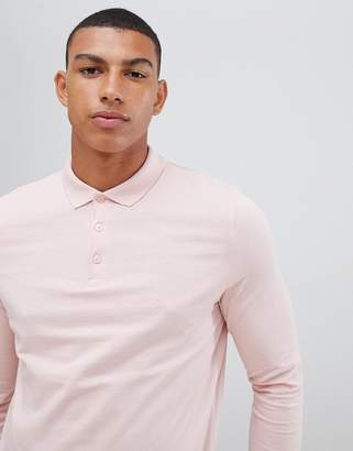 ASOS Design DESIGN long sleeve jersey polo in pink