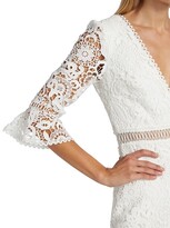 Thumbnail for your product : ML Monique Lhuillier Three-Quarter Sleeve Lace Trumpet Gown