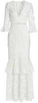 Thumbnail for your product : ML Monique Lhuillier Three-Quarter Sleeve Lace Trumpet Gown
