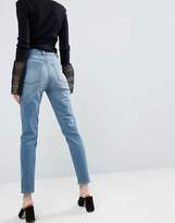 Thumbnail for your product : ASOS Design Farleigh High Waist Slim Mom Jeans In Light Stone Wash With Busted Knees