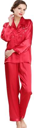 Pure Silk Sleepwear(Women) Forever Silk Women's 100% Pure Silk Pajamas Sleepwear Luxury PJs Gift M