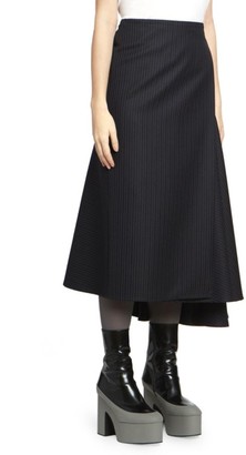 Dries Van Noten Side Sash Pinestripe Asymmetric Wool-Blend Midi Skirt