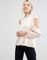 Thumbnail for your product : ASOS Satin Ruffle Top with Cold Shoulder