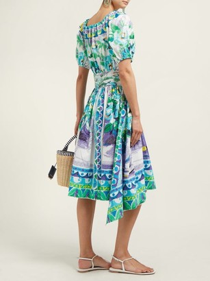 Prada Flowerpot-print Cotton Midi Dress - Blue Multi