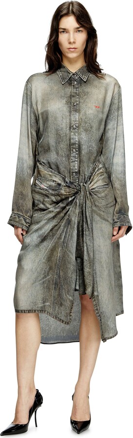Wrap dress in denim-look viscose