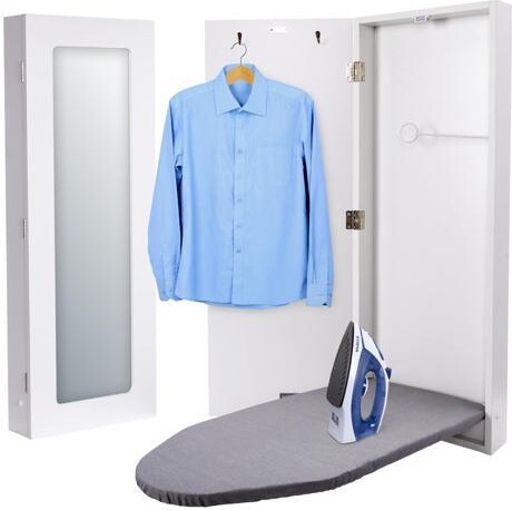 Ivation Ironing Board, Wall Mounted Ironing Board Cabinet with Left Side Door & Mirror - White