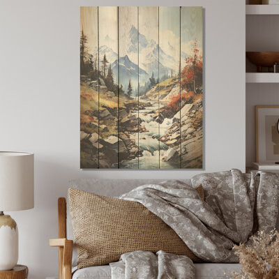 Millwood Pines Alpine Nostalgia Creek Landscape I - Mountains Wood Art On Natural Pine Wood