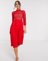 Thumbnail for your product : Little Mistress lace and pleat skater dress in red