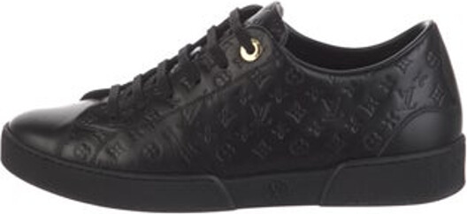 Louis Vuitton Leather Low Top Sneakers Black Monogram Round-Toes Platform Lace-Up Closure at Uppers Designer