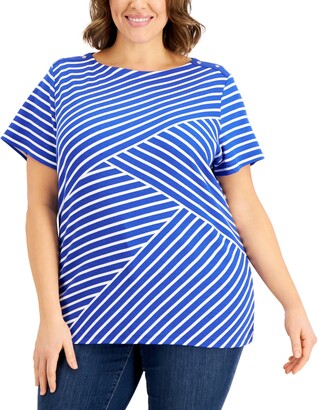 Karen Scott Plus Size Asymmetrical Striped Top, Created for Macy's
