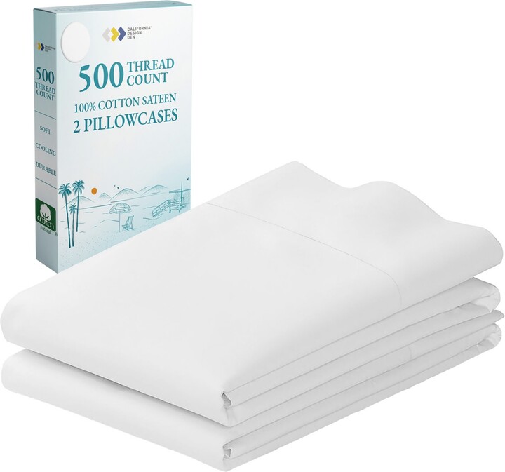 California Design Den Standard Size 100% Cotton 500 Thread Count Pillowcases, Queen and Standard Size, Soft and Silky, Cool and Smooth