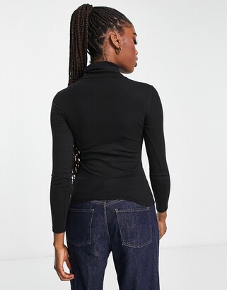 New Look ribbed roll neck top in black
