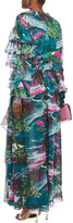 Thumbnail for your product : MSGM Cutout Ruffle-trimmed Printed Chiffon Maxi Dress