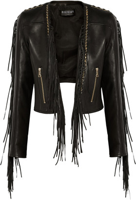 Balmain Fringed leather biker jacket