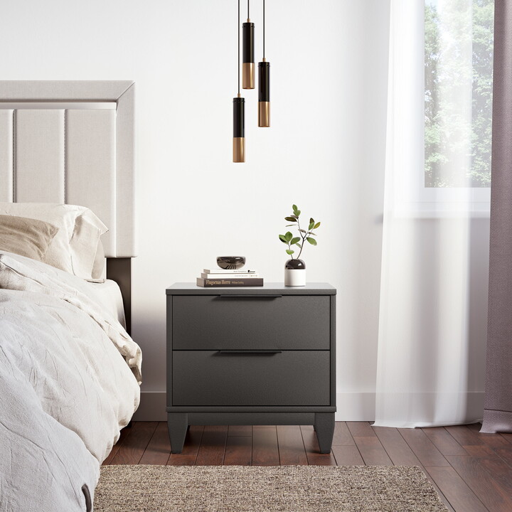 Boyd Sleep Mackay Modern Double Drawer Nightstand, Black