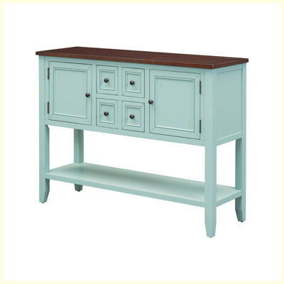 Ophelia & Co. Vintage Console Table with Four Small Drawers and Bottom Shelf for Living Rooms