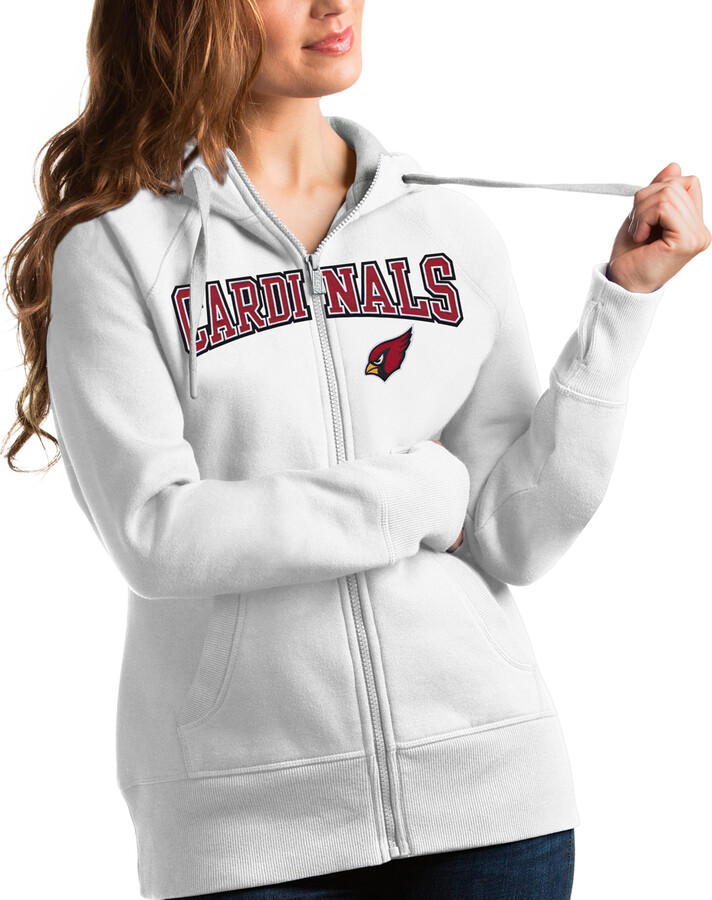 Women's Antigua White Arizona Cardinals Wordmark Victory Full-Zip Hoodie